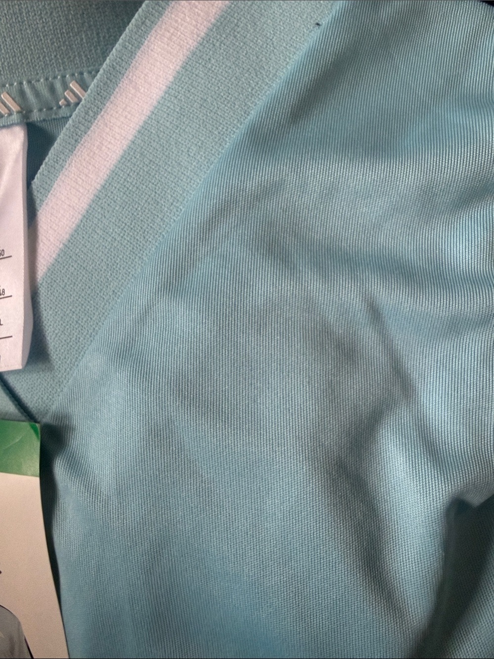 adidas Ice Blue V-Neck Short Sleeve Women's Jersey with Navy Stripes - Picture 4 of 4